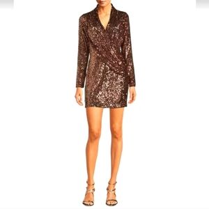 Badgley Mischka Juliana Surplice V-Neck Long Sleeve Sequin Mini  Dress Size 2